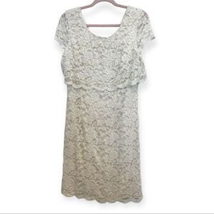 Maggy L Ivory Lace Overlay Dress  Size 14  Short Sleeve Lined Cocktail Dress